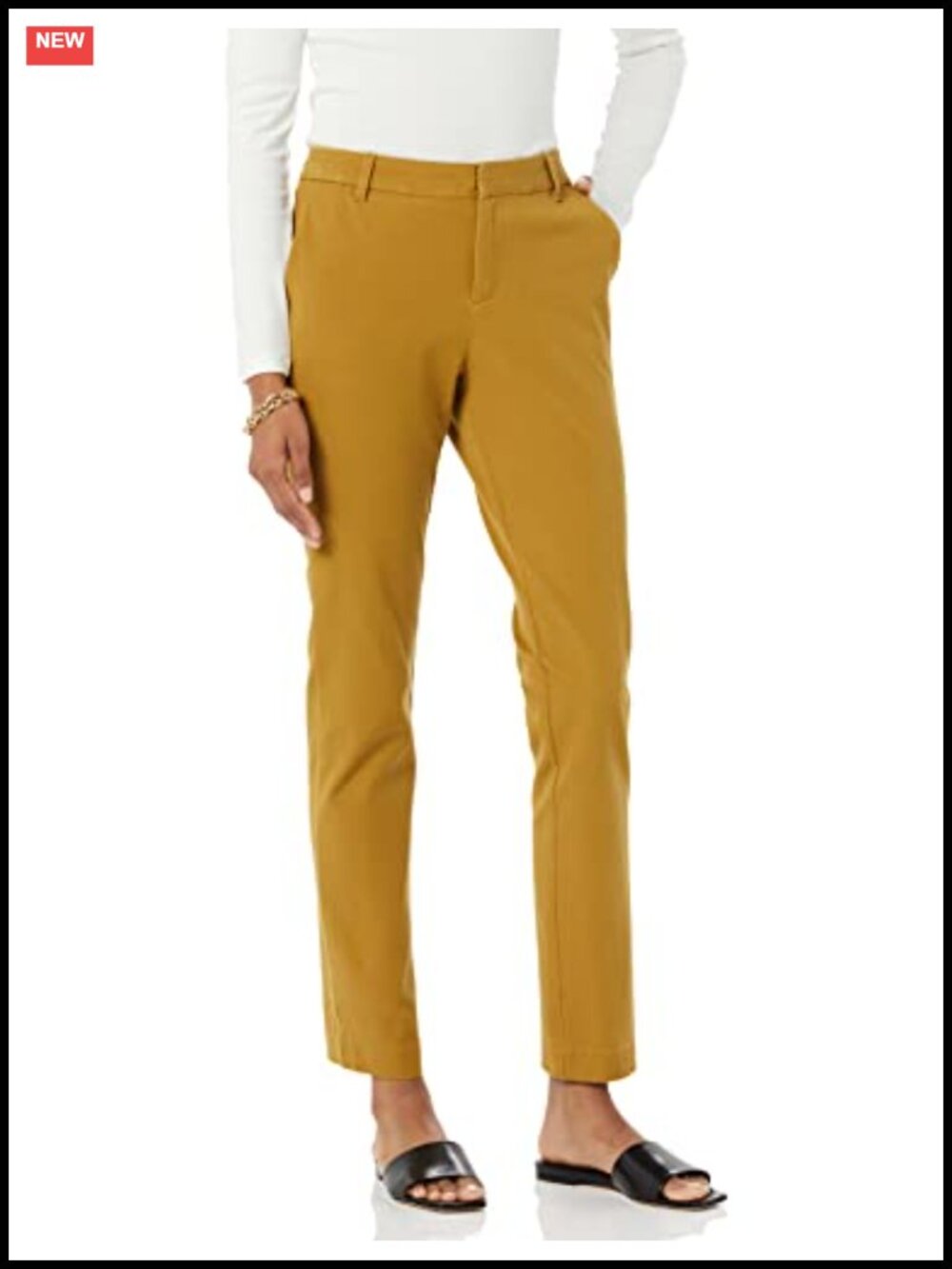 Bi-Stretch Straight Leg Work Pants with Pockets Mid Rise